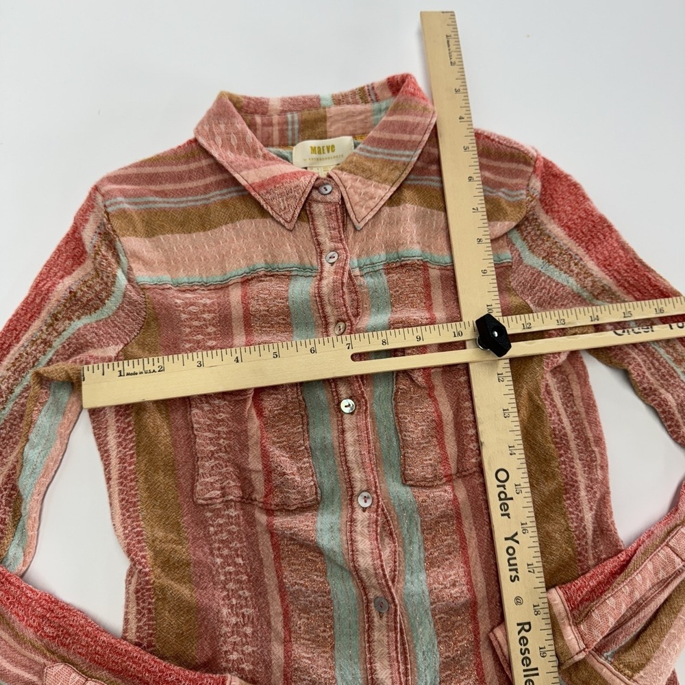 Maeve Anthropologie Top Women Size 0 Pink Calipatria Stripe Button Down Boho - Picture 10 of 11